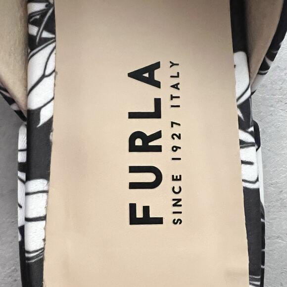 Furla Floral Satin Slides Botanical Print Italian Low Block Heel Resort US 8.5 - Picture 4 of 12